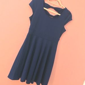 Royal blue bow back cap sleeve mini dress.
